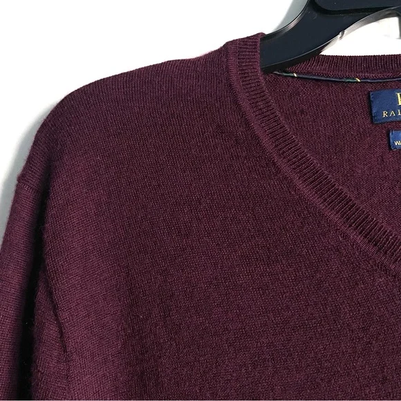 Polo Ralph Lauren Washable Wool Slim Fit V-Neck Sweater in Wine Size M EUC - Picture 12 of 16